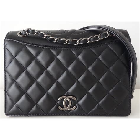 chanel black leather handbag close|chanel purses black original.